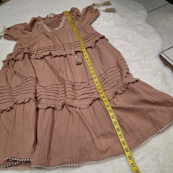Listicle Tassel Tie Tiered Midi Flowy Boho Cotton Pink Dress Women Size Small - Picture 15 of 16